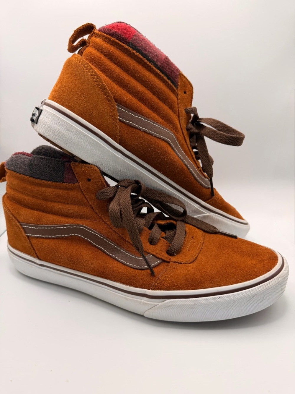 Vans Sk8-Hi Brown Suede Plaid High Top Sneakers Men’s 10